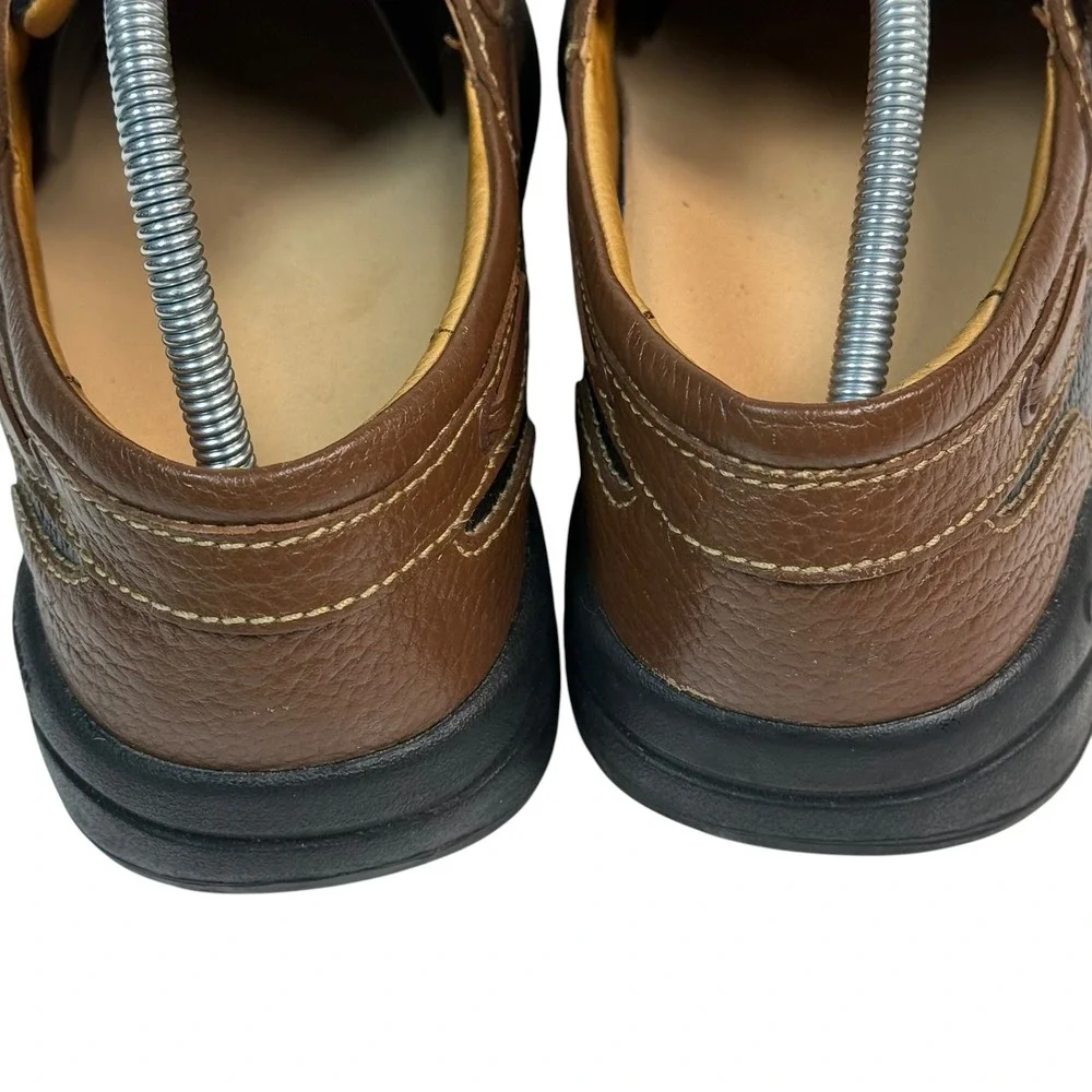 Dr. Comfort Mike Mens 11W Black Brown Leather Boat Shoes Hook Loop Strap 8660